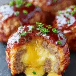 Bacon-Wrapped Cheeseburger Meatloaf Bombs delight your taste buds! 3 Bacon-Wrapped Cheeseburger Meatloaf Bombs (Cheesy Meltdown Bites)