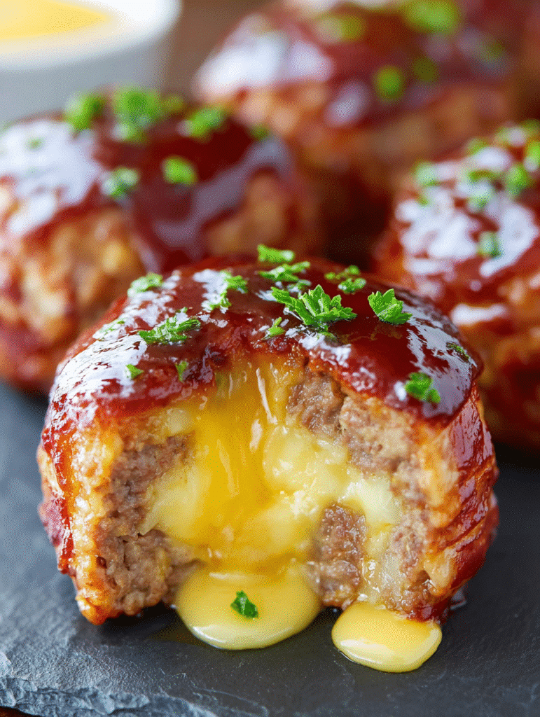 Bacon-Wrapped Cheeseburger Meatloaf Bombs (Cheesy Meltdown Bites)