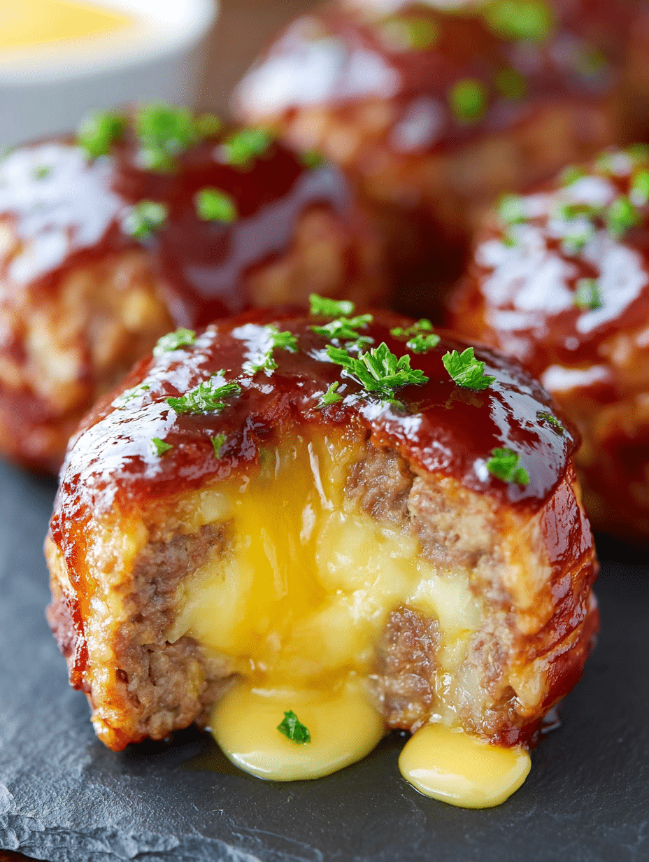 Bacon-Wrapped Cheeseburger Meatloaf Bombs delight your taste buds! 2 Bacon-Wrapped Cheeseburger Meatloaf Bombs (Cheesy Meltdown Bites)