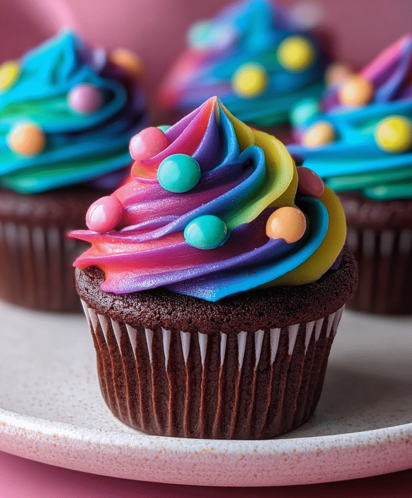 Cosmic Rainbow M&M Cupcakes