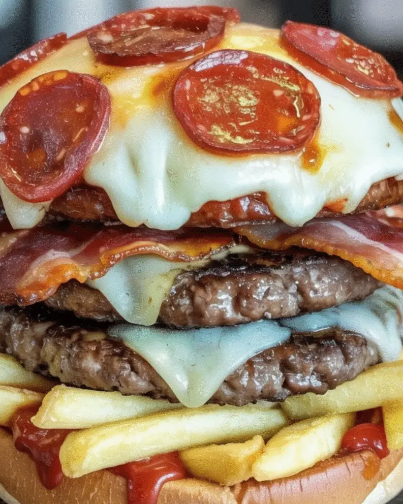 Pizza Bacon Cheeseburger with Fries 5 GIVE ME THE FULL RECIPE 1