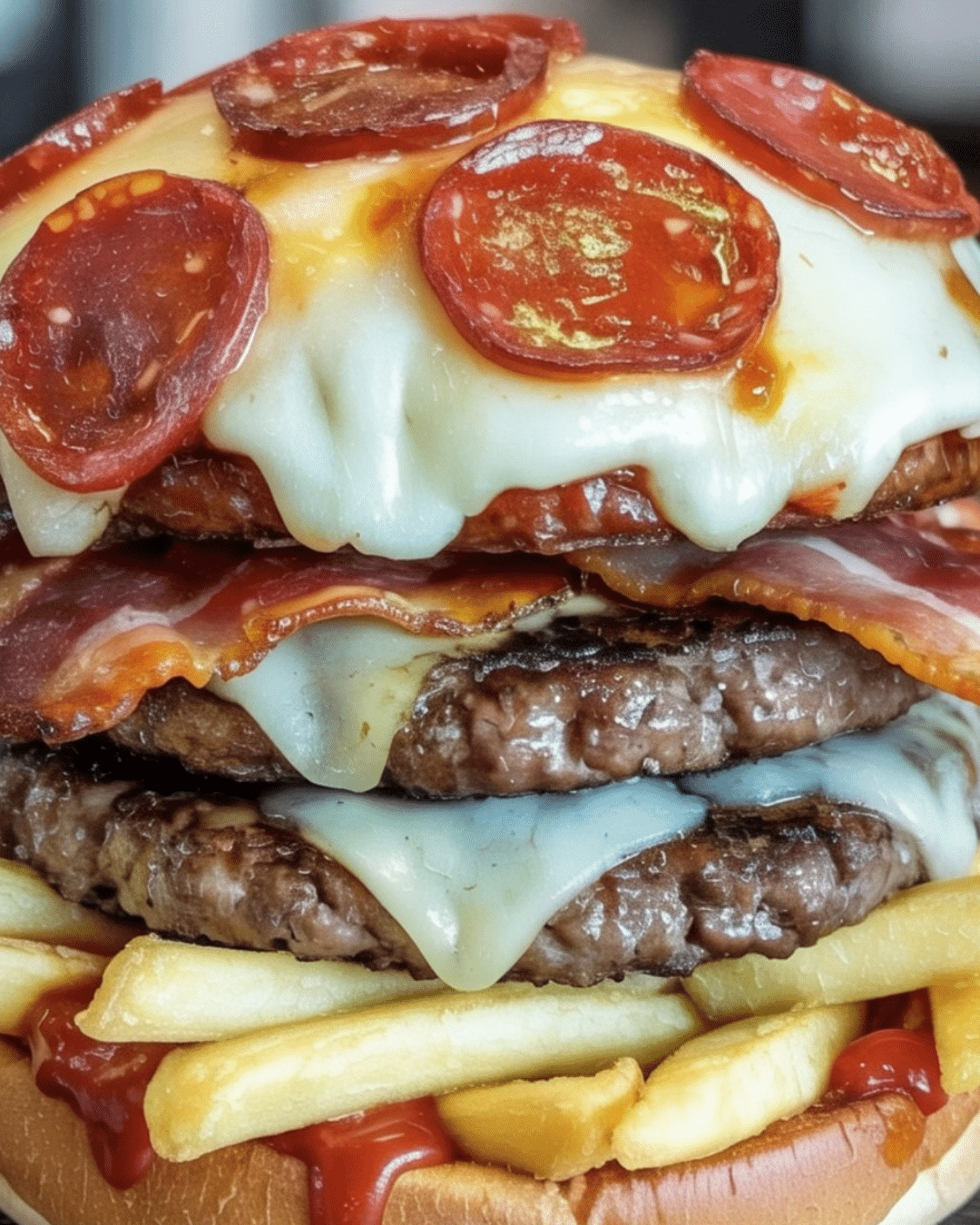Pizza Bacon Cheeseburger with Fries 4 GIVE ME THE FULL RECIPE 1