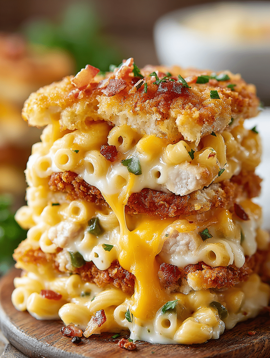 Loaded Mac and Cheese Tower (Crispy Chicken Stack) 2 Loaded Mac and Cheese Tower (Crispy Chicken Stack)
