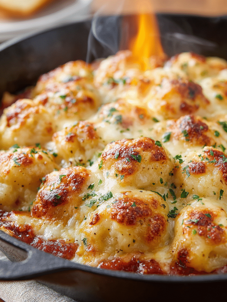 Volcano Cheese-Stuffed Dumpling Skillet (Pull-Apart Lava Bites)