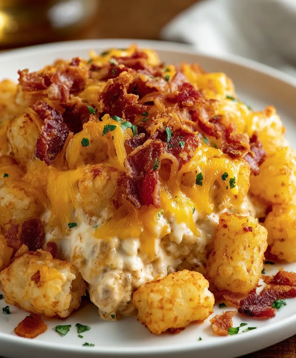 Chicken Bacon Ranch Tater Tot Casserole 4 u1127111147 httpss.mj .runsnMsoTenc8c close up of a creamy chi 5ba52ddc 7b37 47a3 a1e3 6629c7650957 3