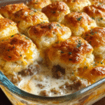 Cheesy Biscuit & Sausage Gravy Casserole makes breakfast bliss! 6 Cheesy Biscuit & Sausage Gravy Casserole