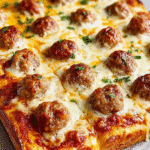 Cheesy Meatball Sheet Pan Pizza Squares you’ll love! 6 Cheesy Meatball Sheet Pan Pizza Squares