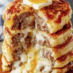 Cheesy Sausage-Dipped Pancakes