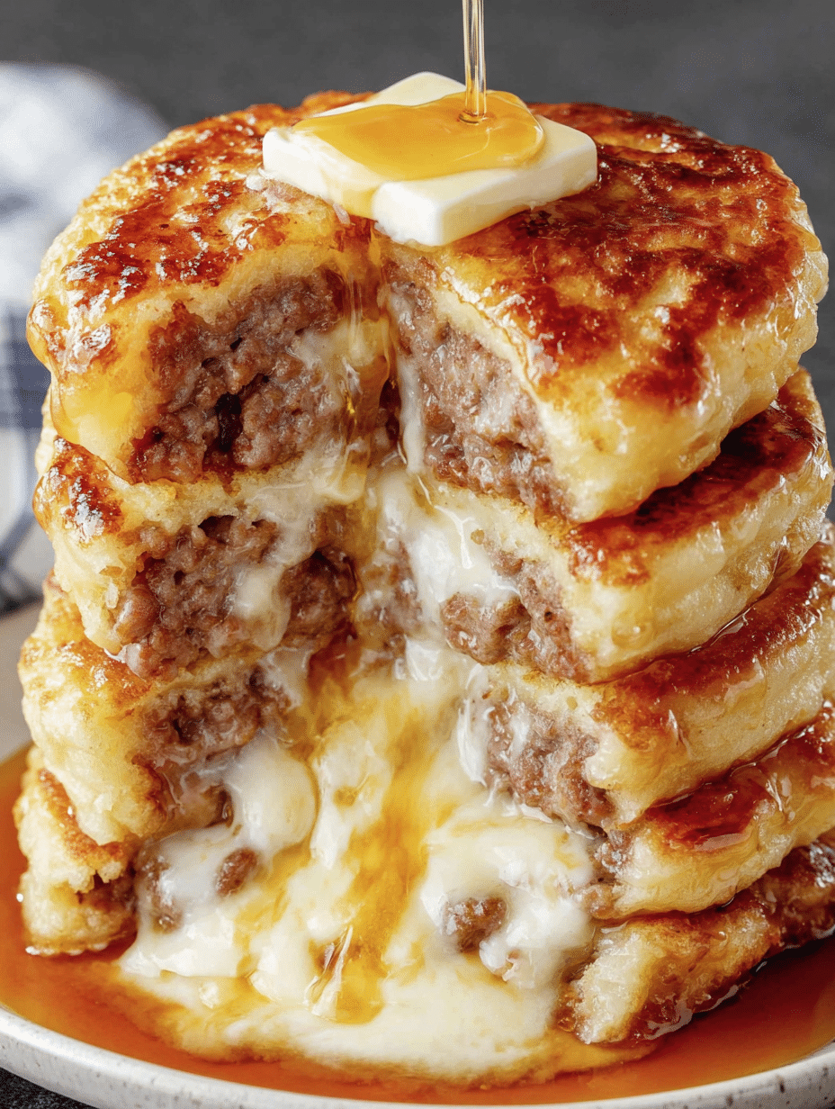 Cheesy Sausage-Dipped Pancakes