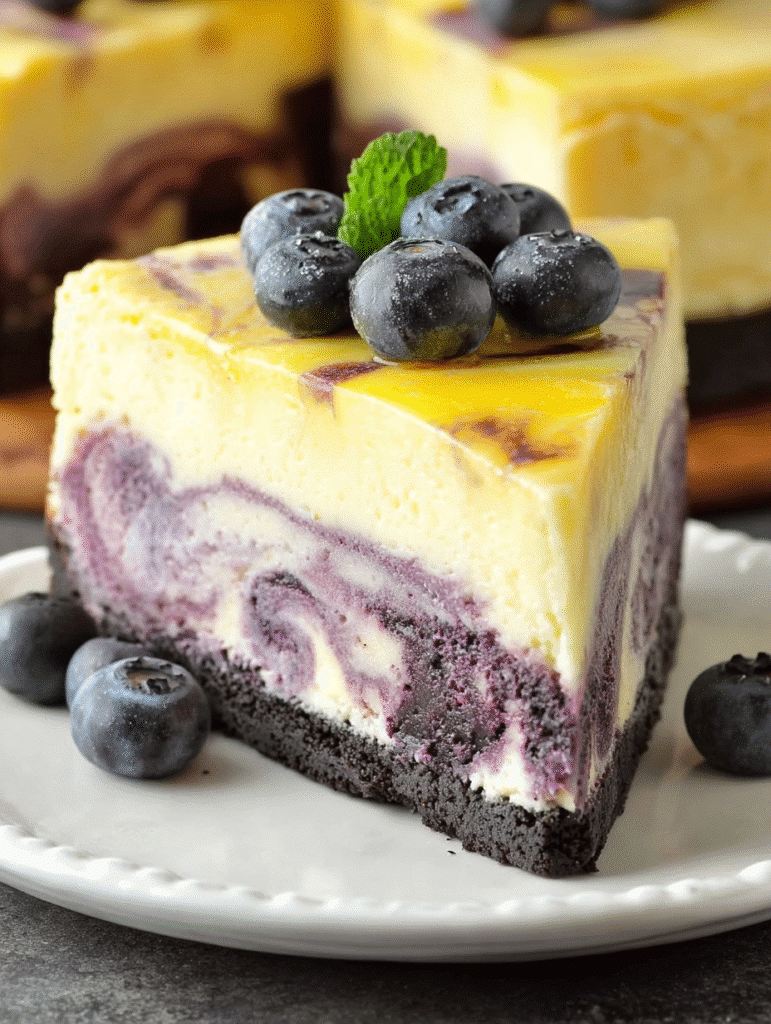 Lemon Blueberry Swirl Cheesecake