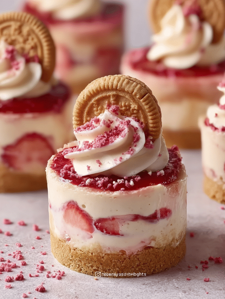 Mini Jammy Dodger Strawberry Cheesecakes are a must-try! 5 Mini Jammy Dodger Strawberry Cheesecakes