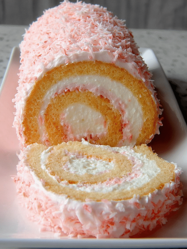 Pink Coconut Swiss Roll Cake