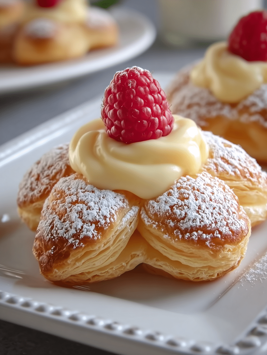 Puff Pastry Flowers with Cream & Raspberries