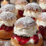 Swedish Semla Buns with Cream & Berry Jam Delight You! 3 Swedish Semla Buns with Cream & Berry Jam