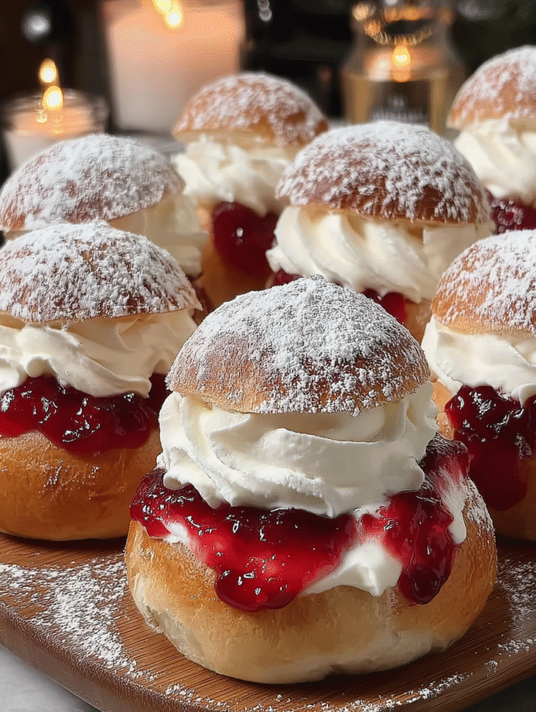 Swedish Semla Buns with Cream & Berry Jam