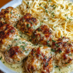 Creamy Garlic Chicken Meatballs with Alfredo Pasta Recipe Delight! 3 Creamy Garlic Chicken Meatballs with Alfredo Pasta