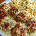 Creamy Garlic Chicken Meatballs with Alfredo Pasta Recipe Delight! 3 Creamy Garlic Chicken Meatballs with Alfredo Pasta