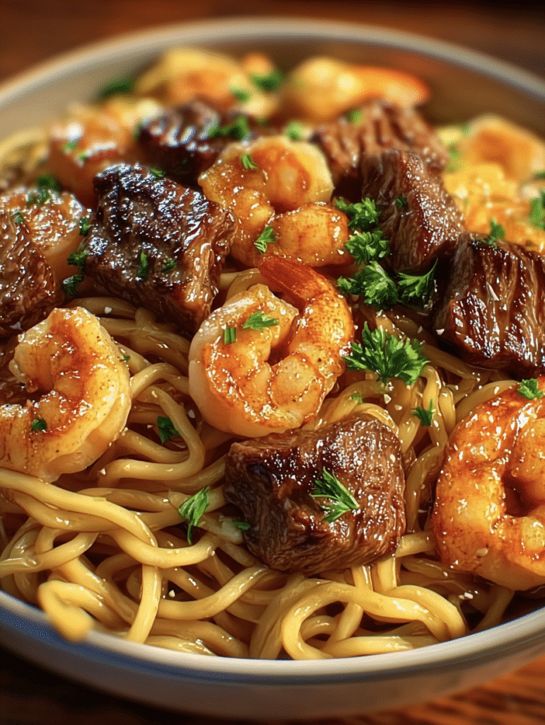 Garlic Butter Surf & Turf Noodles