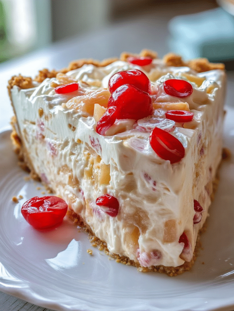 No-Bake Pineapple Cherry Cream Pie