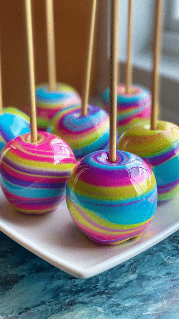 Rainbow Swirl Candy Apples