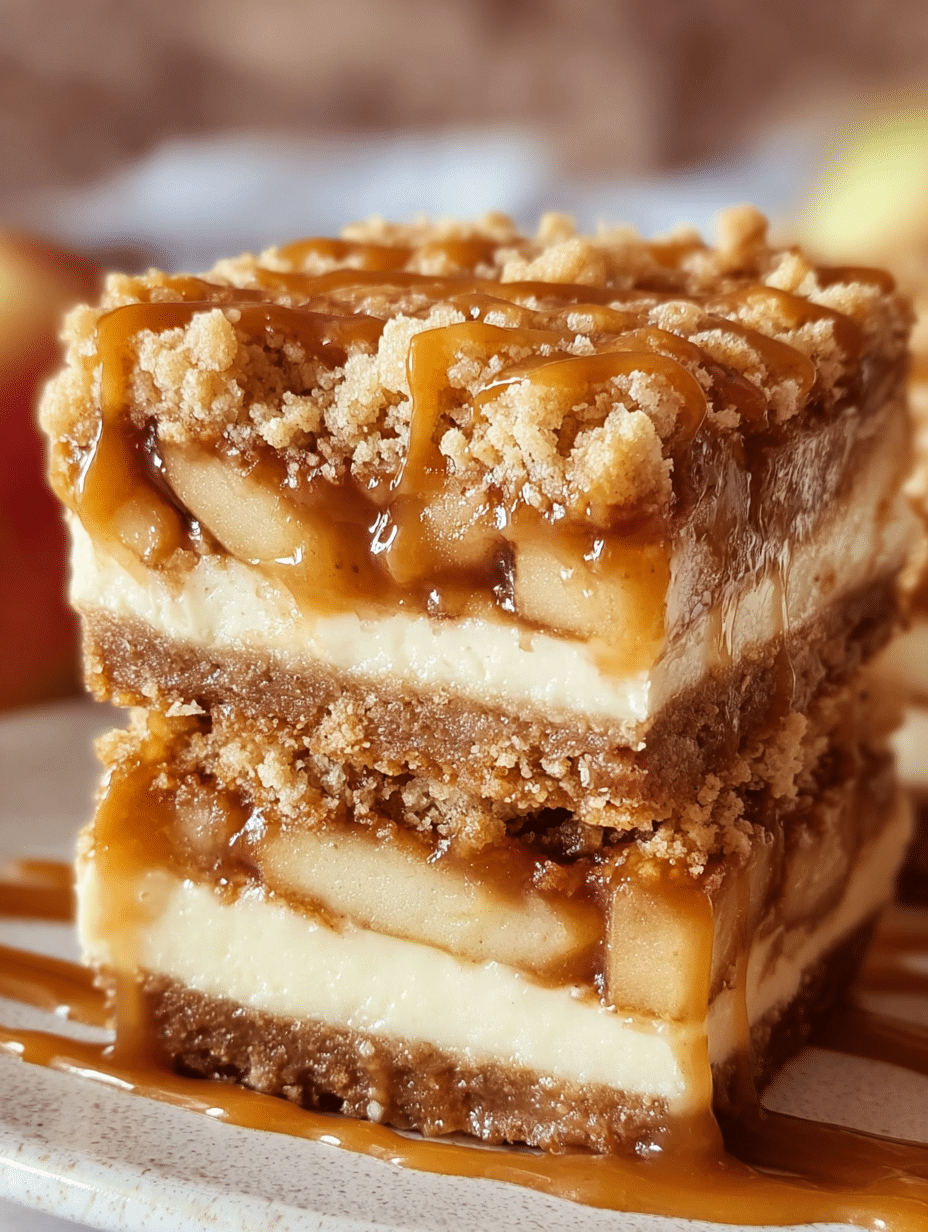 Salted Caramel Apple Cheesecake Crunch Bars are a must-try! 2 SALTED CARAMEL APPLE CHEESECAKE CRUNCH BARS