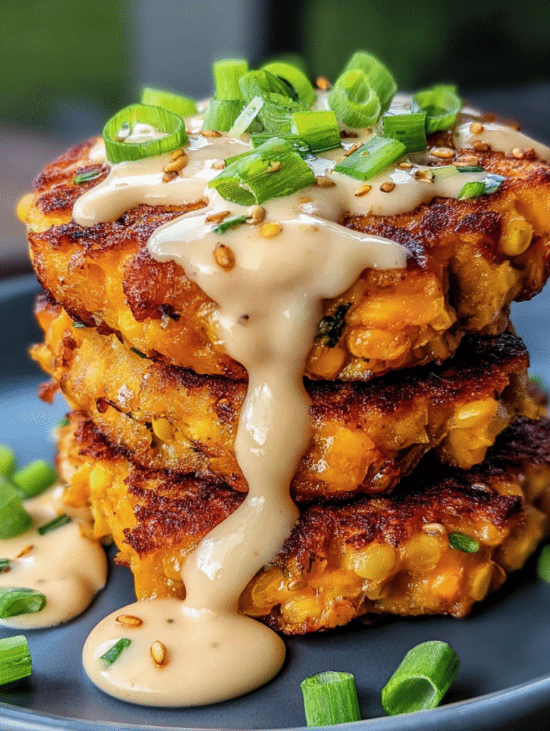 Sweet Potato & Red Lentil Patties with Tangy Tahini Dressing