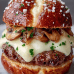 Gourmet Mushroom Swiss Pretzel Burger