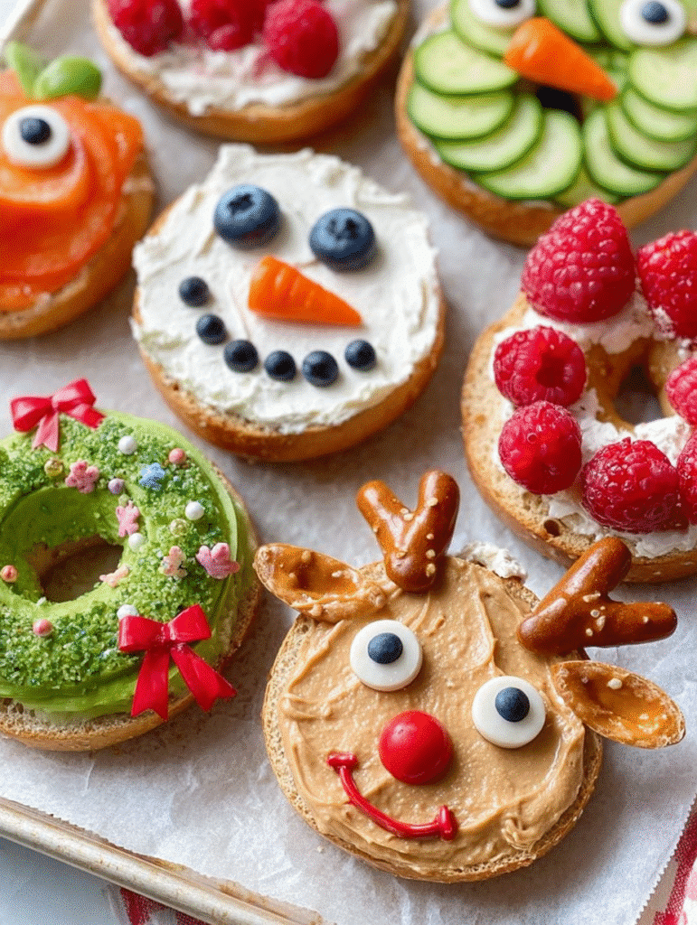 Holiday Bagel Faces (Snowmen, Reindeer & Wreaths)