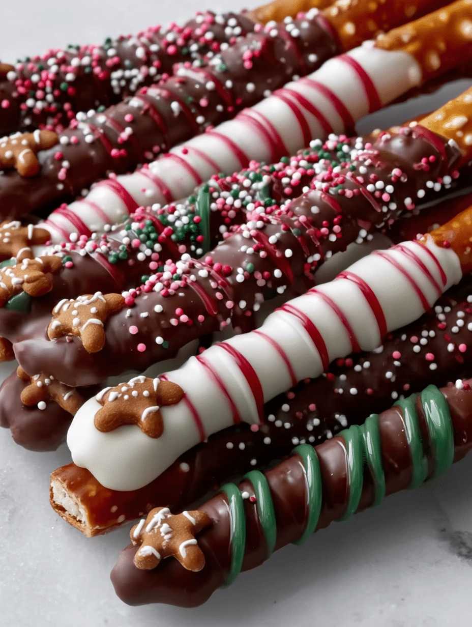 Holiday Chocolate-Dipped Pretzel Rods
