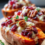 Honey-Roasted Sweet Potatoes with Cranberry Pecan Brie
