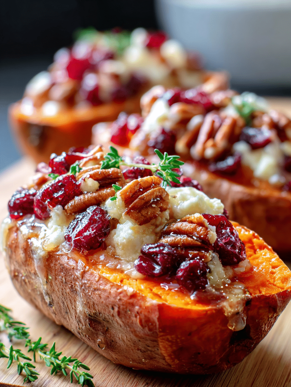 Honey-Roasted Sweet Potatoes with Cranberry Pecan Brie