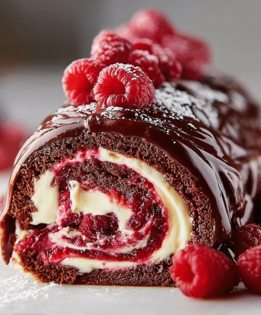 Raspberry Chocolate Swirl Yule Roll