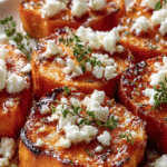 Roasted Honey-Balsamic Sweet Potato Rounds with Feta & Herbs
