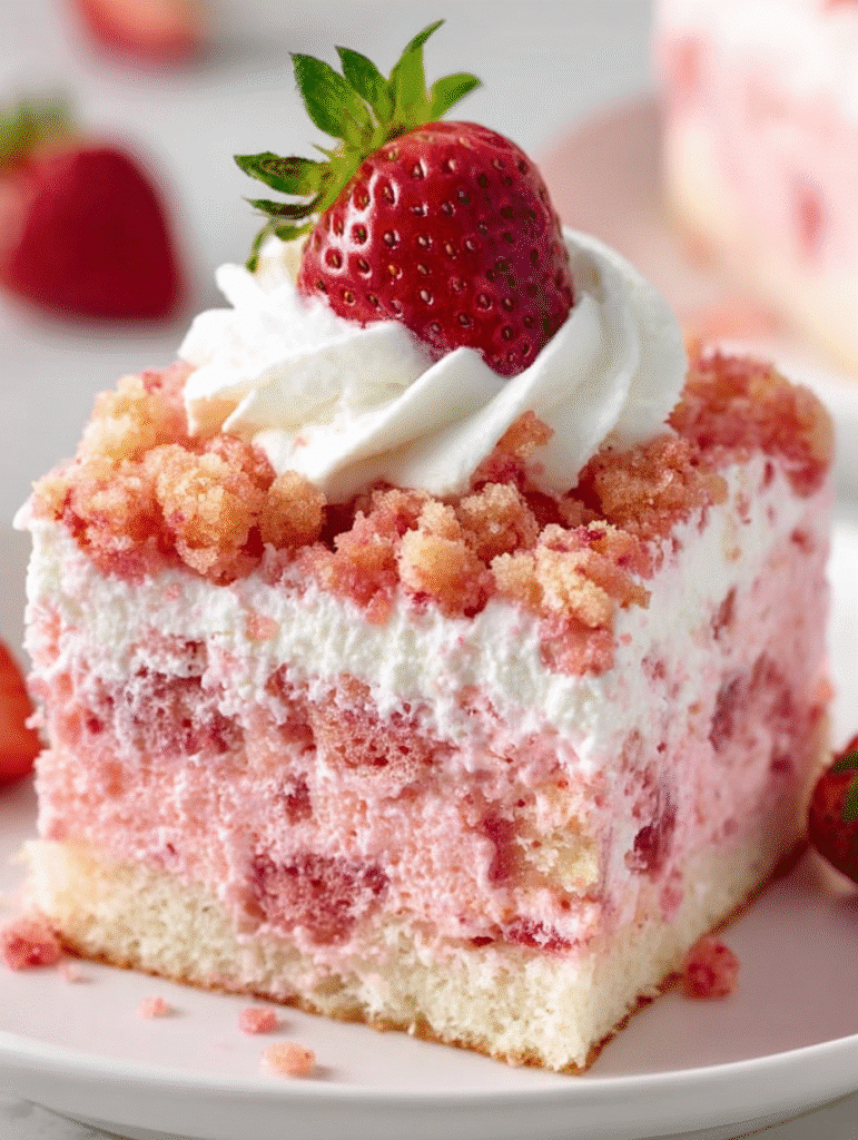 Strawberry Crunch Poke Cake