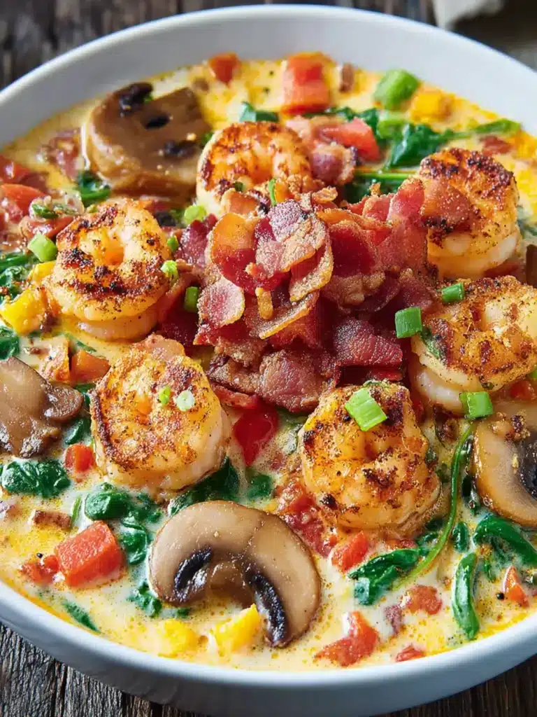 Creamy Cajun Shrimp with Mushrooms, Spinach & Turkey Bacon First Image