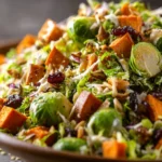 Shredded Brussel Sprout Salad with Roasted Sweet Potatoes First Image