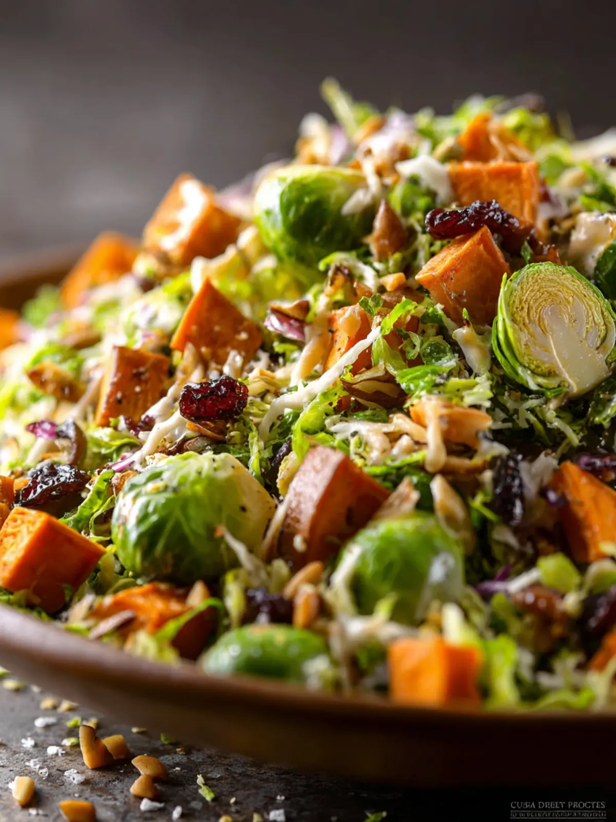 Shredded Brussel Sprout Salad with Roasted Sweet Potatoes First Image