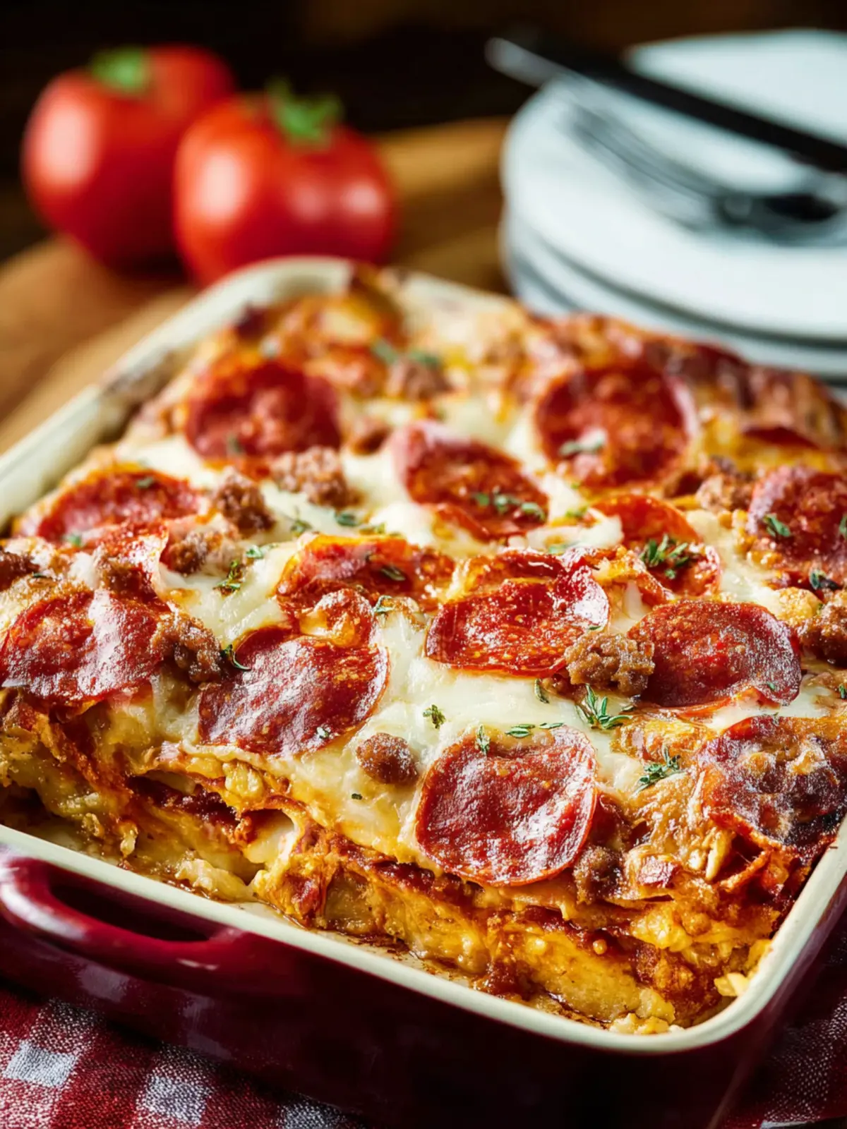 Sausage and Pepperoni Layered Pizza Bake First Image