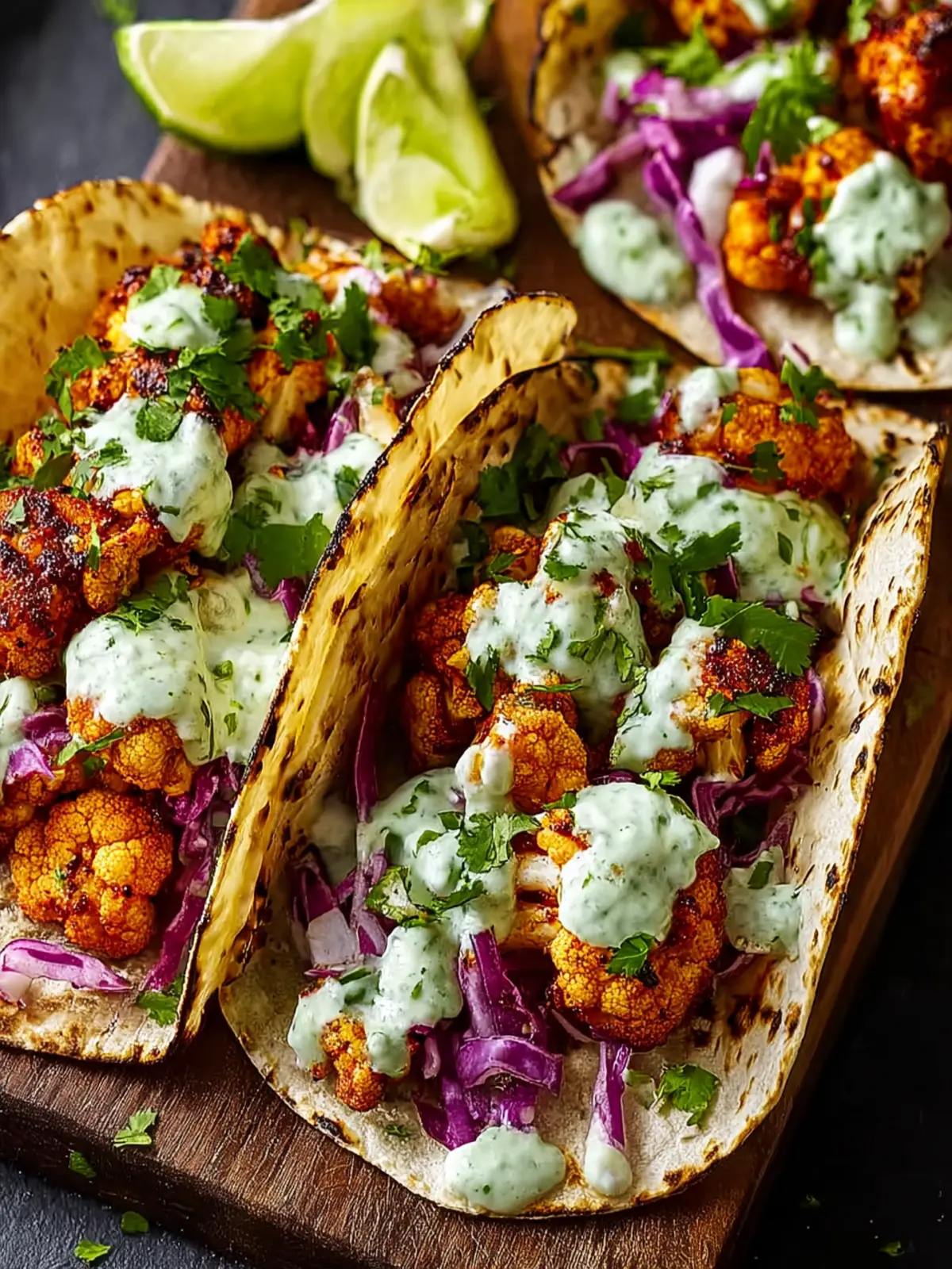 Cauliflower Tacos: Best Recipe with Creamy Cilantro Lime Crema 5 Cauliflower Tacos with Cilantro Lime Crema First Image