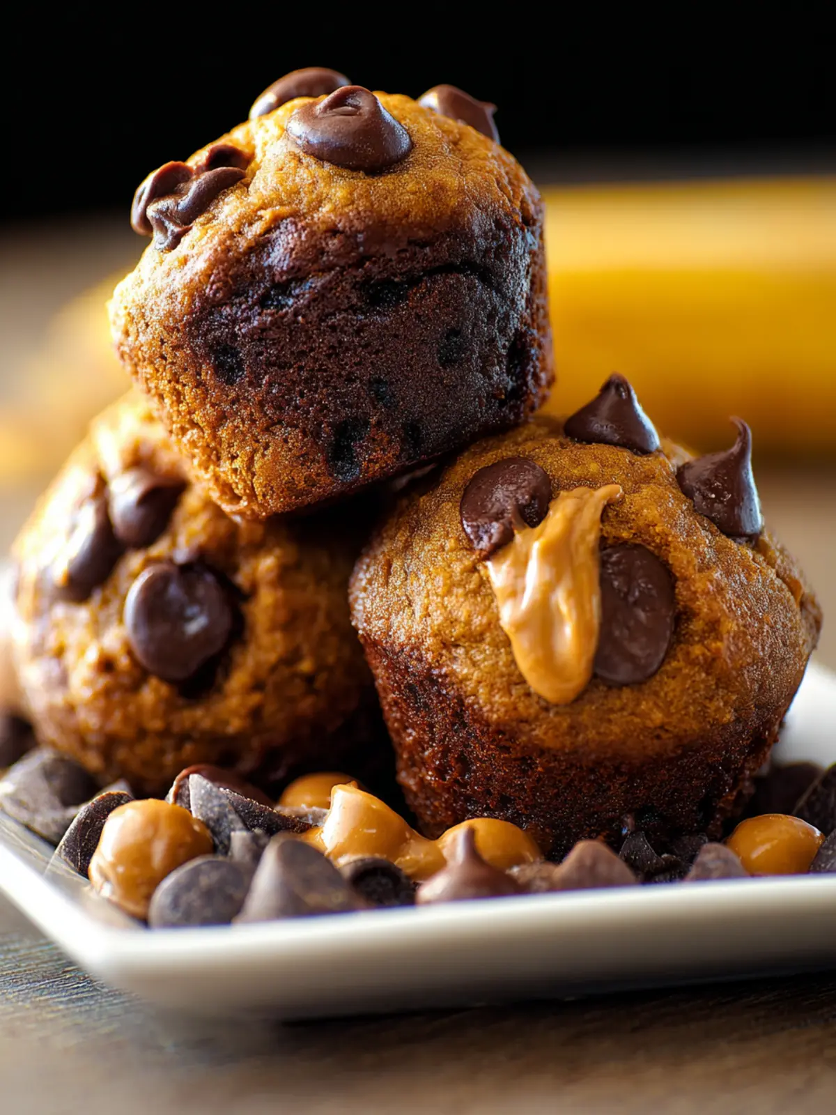 Chocolate Peanut Butter Banana Muffins First Image