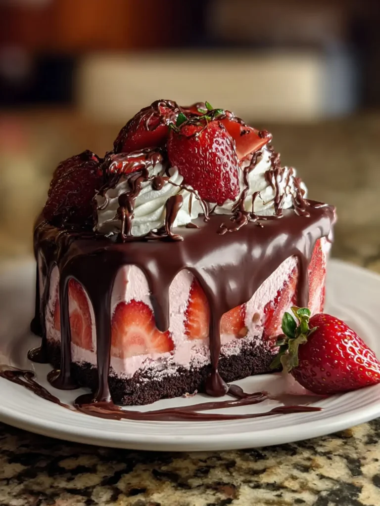 Chocolate Covered Strawberry Ice Cream Cake – Easy Dessert First Image