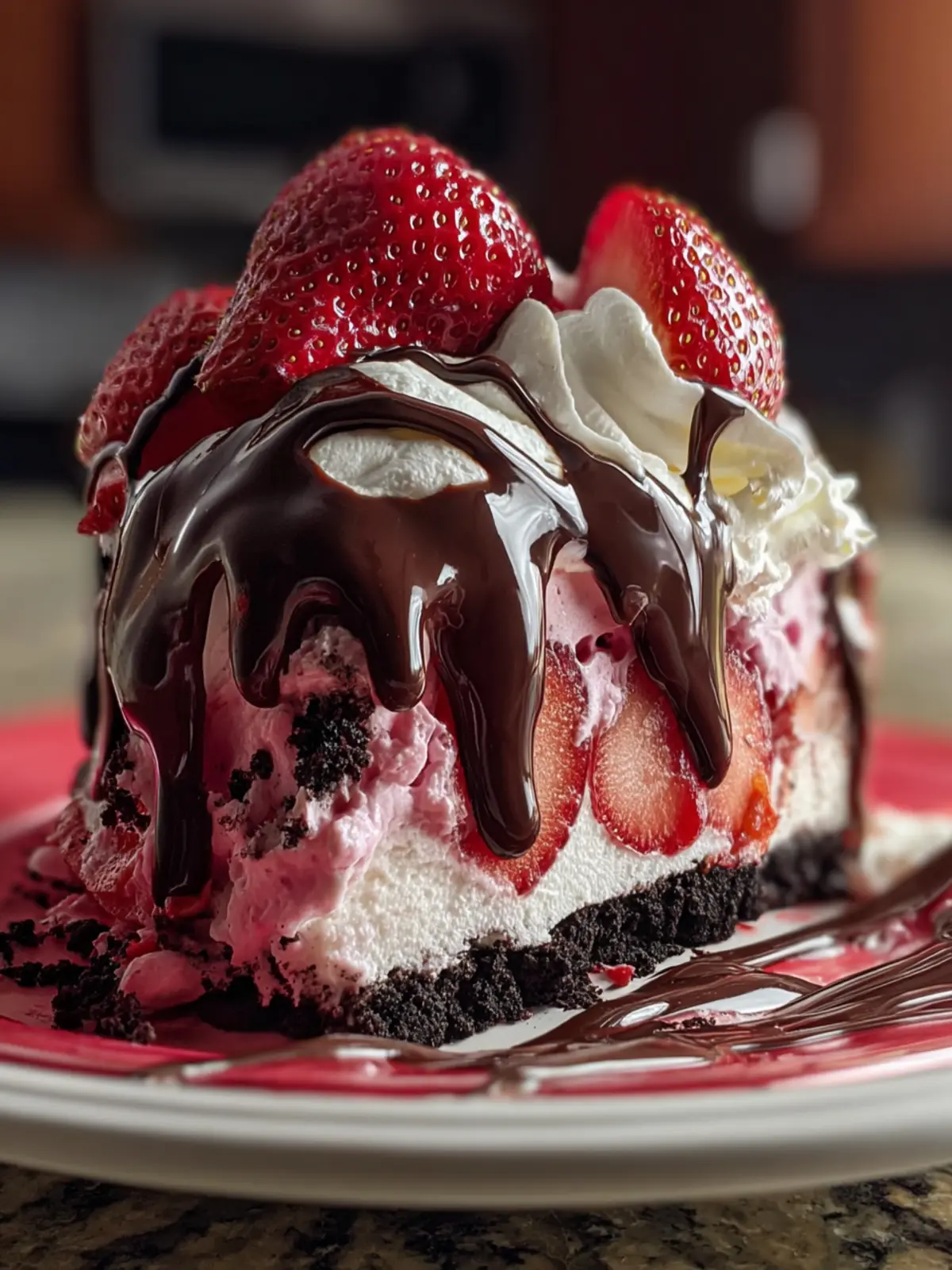 Chocolate Covered Strawberry Ice Cream Cake Easy Dessert Second Image olctls