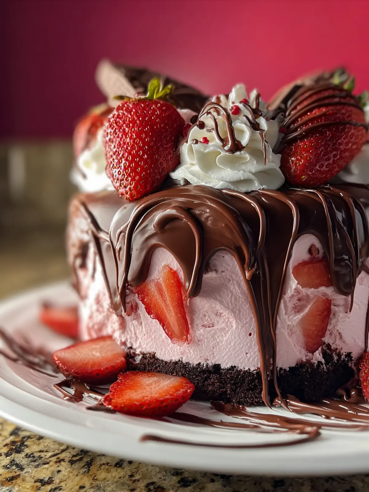 Chocolate Covered Strawberry Ice Cream Cake Easy Dessert Third Image p5lnjn