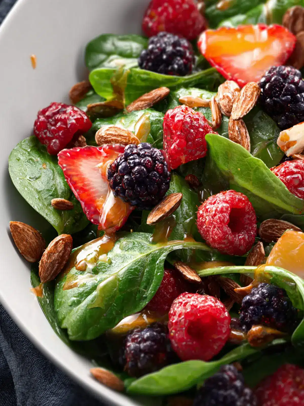 Spinach Berry Salad with Brown Sugar Almonds and Lemon Dressing First Image