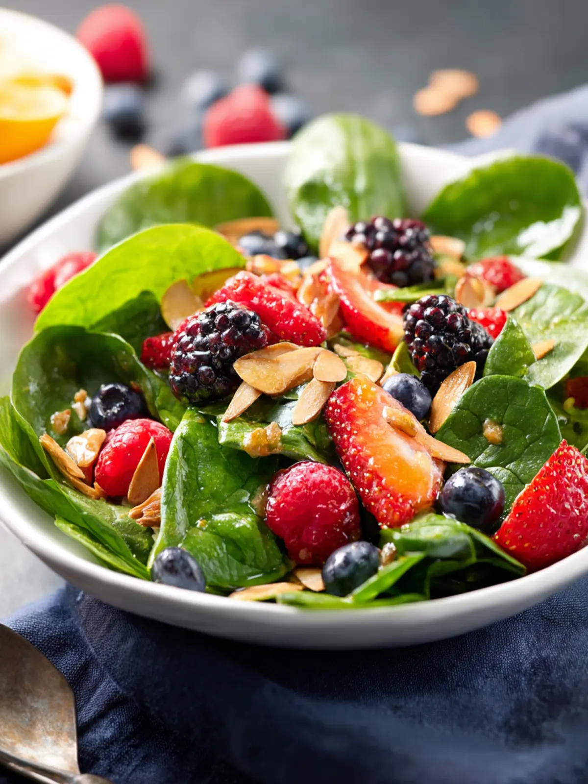 Spinach Berry Salad with Brown Sugar Almonds and Lemon Dressing Fourth Image kibnzp