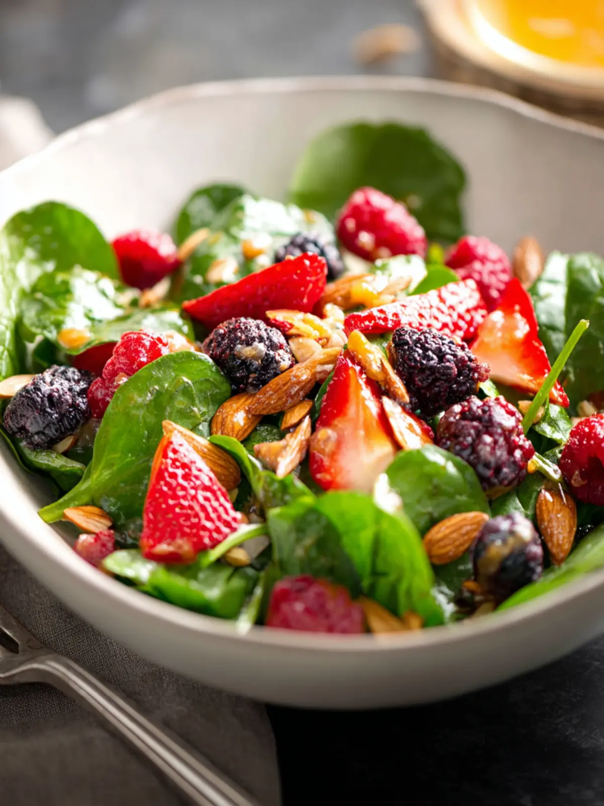 Spinach Berry Salad with Brown Sugar Almonds and Lemon Dressing Second Image n6uvvj